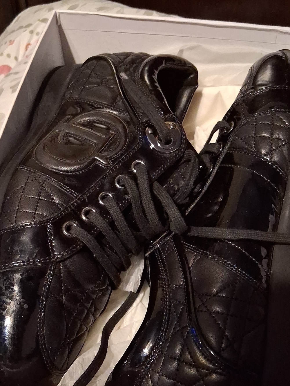 Dior Black Quilted Patent Leather Sneakers